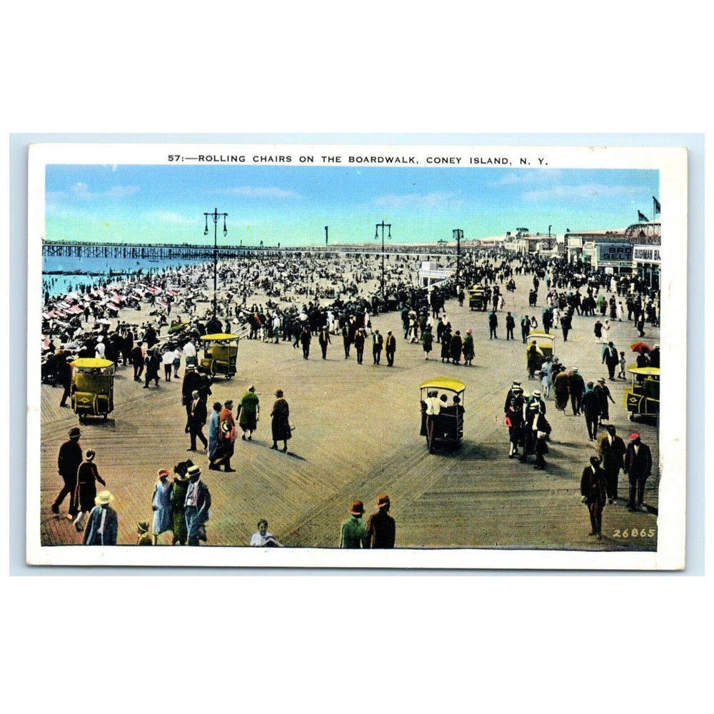 Vintage Postcard Coney Island New York City Rolling Chairs On‎ Boardwalk 1920s